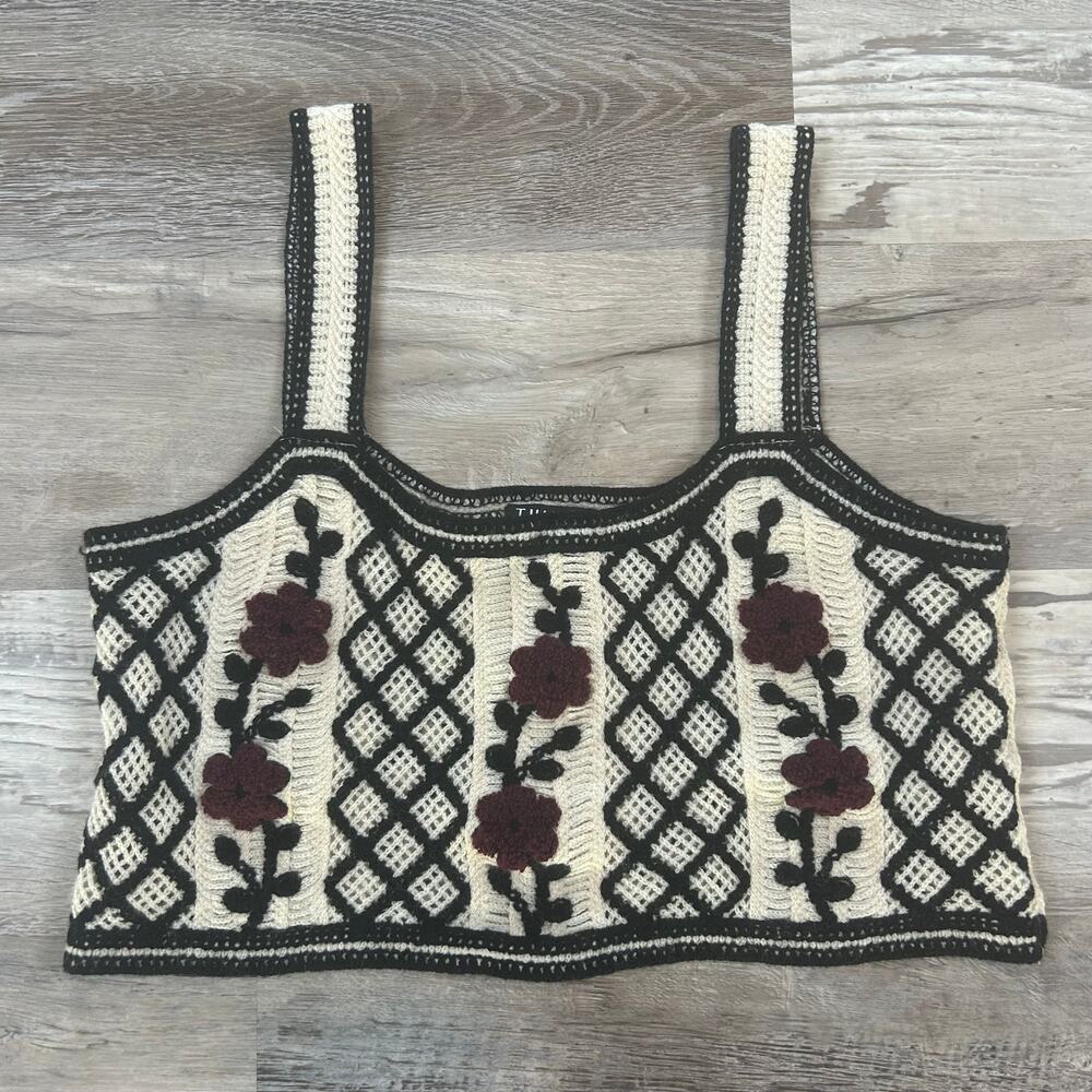 Things I Like Things I Love Floral Crochet Corset Tank Cream Black Boho 70s